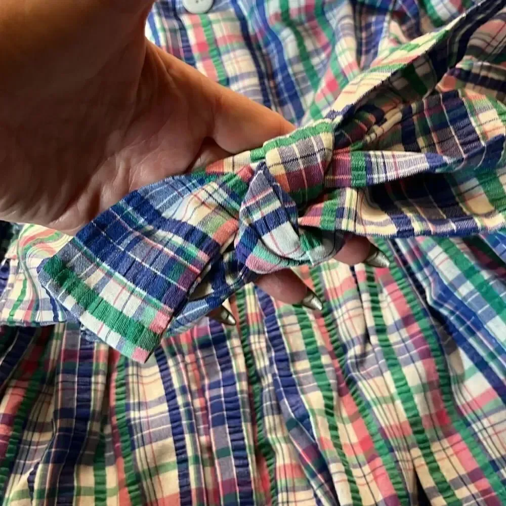 Monday’s Child Blue/Green/Pink Plaid Collared Belted Dress, size 5